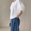 2025 Sommer Damen Koreanisch Chic V-Ausschnitt Locker Einfarbiges Hemd