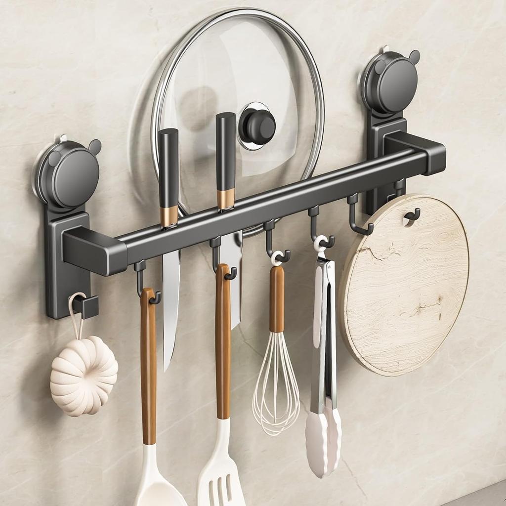 Gancho para utensílios de cozinhamontado na paredeadesivocaneca de sucçãofortebeleza da paredecozinhasarmazenamentoutensílios de cozinhaarmazenamentosem furaçãofrontalalumínioà prova d'águaà prova de ferrugem40cm6