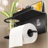 Self Adhesive Toilet Paper Holder Wall Mounted No Drill Tissue Holder with Phone Shelf Roll Paper Storage Shelf Household