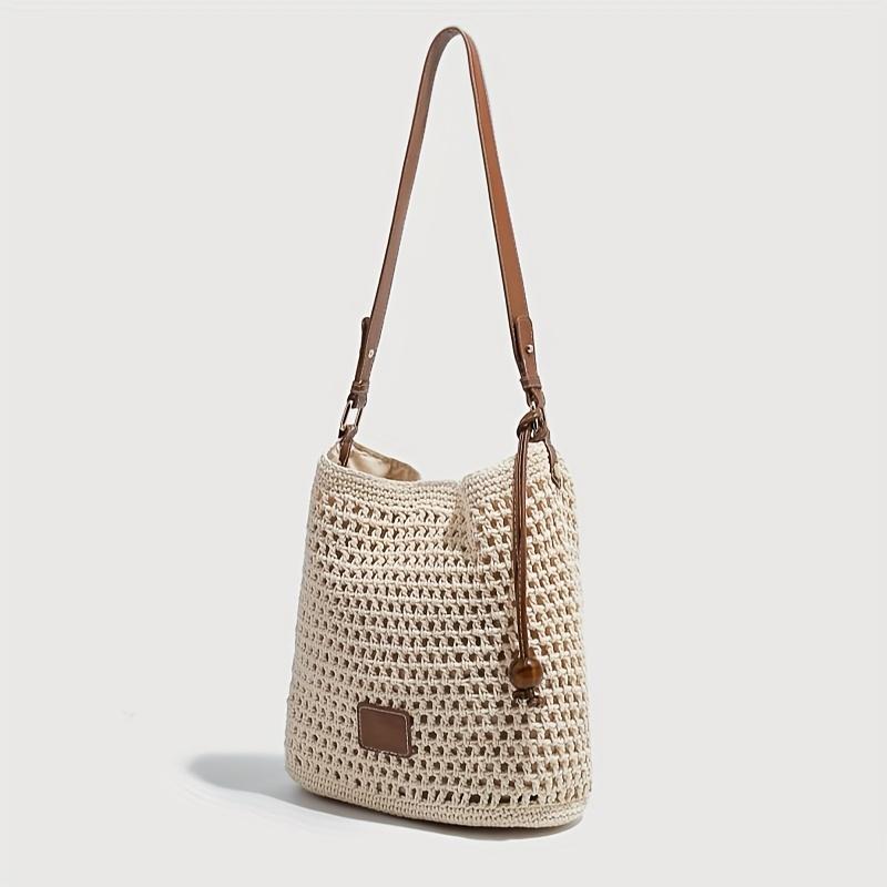 

Knit Hollowed Out Seaside Vacation Tote Bag, Fashion and Versatile Beach Style Single Shoulder Armpit Bag, Women s Travel Bags бежевый