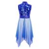 Girls Worship Praise Dance Tunic Dresses Mock Neck Sleeveless Asymmetrical Hem Shiny Sequins Bodice Dress Contemporary Dancewear