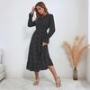 Women's Fashion Spring Fall Polka Dot Print Long Sleeve V-Neck High Waist Casual Dresses