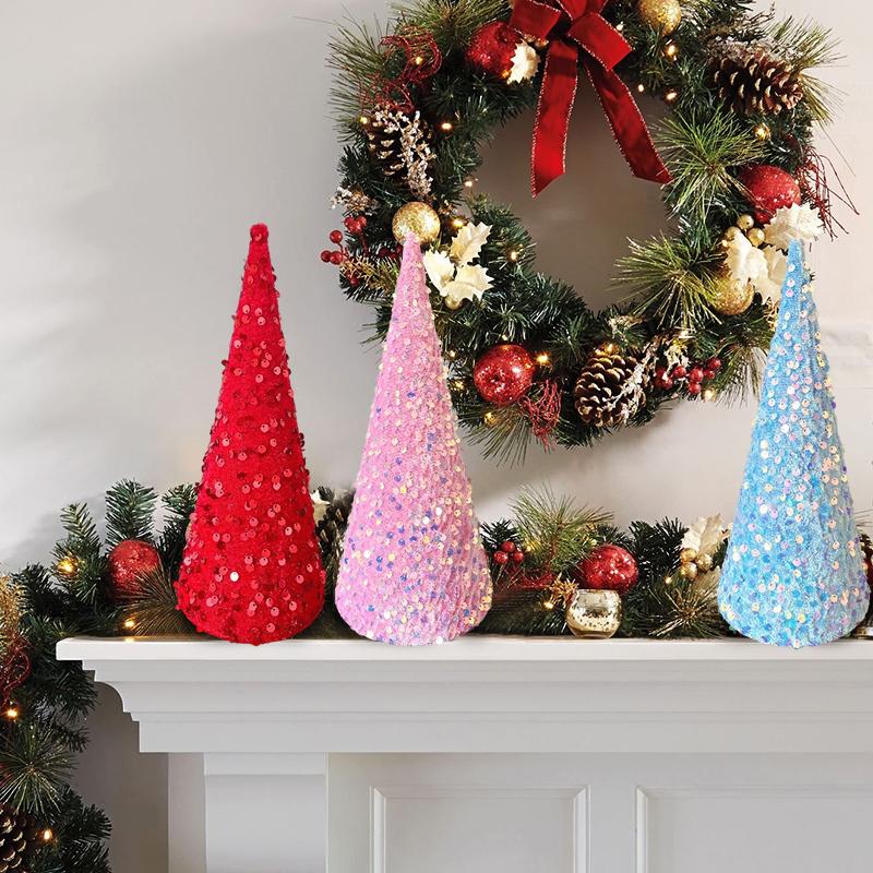 1PC Mini Glitter Tree Props Christmas Tree Ornaments Chirstmas Conical Party Sequins Home Decor