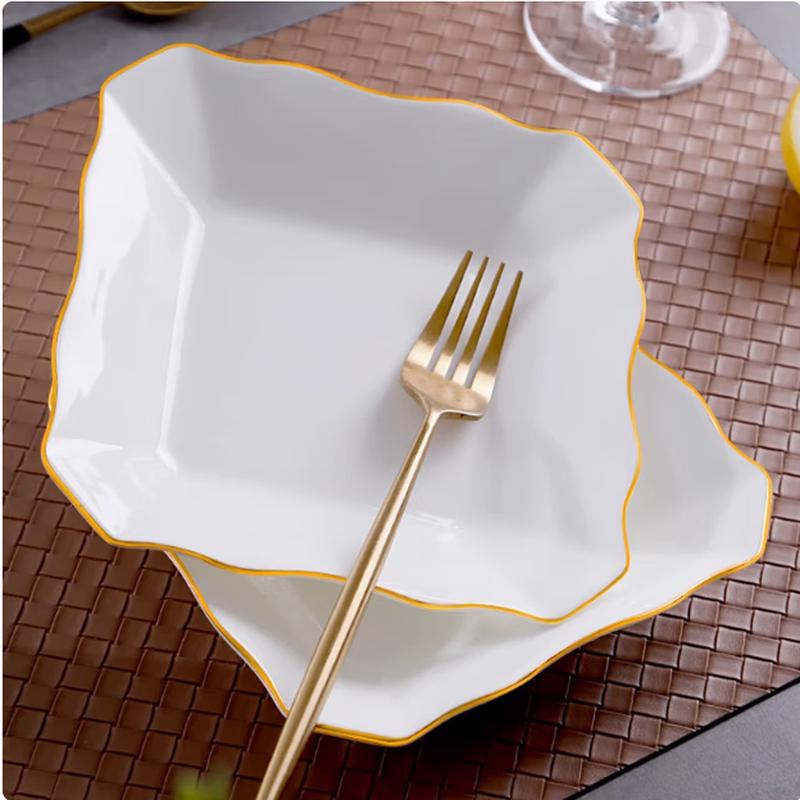 Taisun Gold Rim Square Ceramic Plate