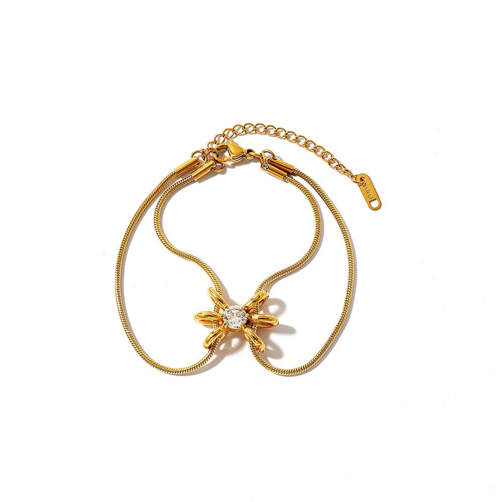 Women's Waterproof Stainless Steel & Titanium Zircon Bracelet with 18K Gold Plating - Personalized Fashion Jewelry.