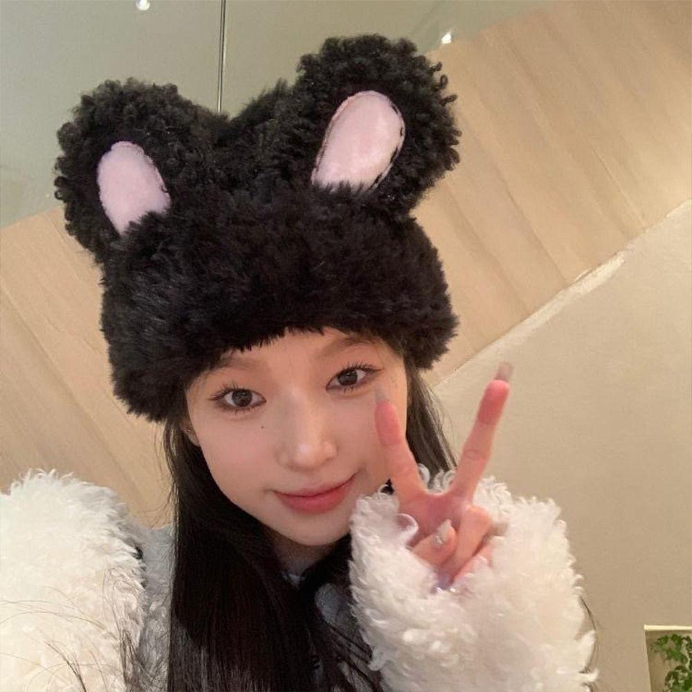 Cute Rabbit Ear Plush Warm Hat Keep Warm Winter Hat Casual Wool Knitted Hat  Winter