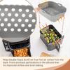 2pcs Gray Silicone Perforated Air Fryer Liners Rectangle Bonus Oven Gloves SL401 DZ201 DZ401 DZ550 Double Stack
