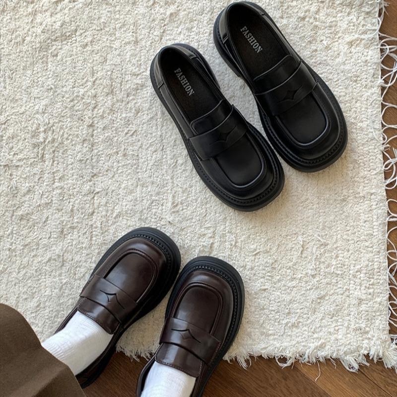 Fashion Luxury Black Leather Women Loafers Platform Slip on Shoes for Women 2024 Spring British Casual Flats Shoe Woman Low Heels