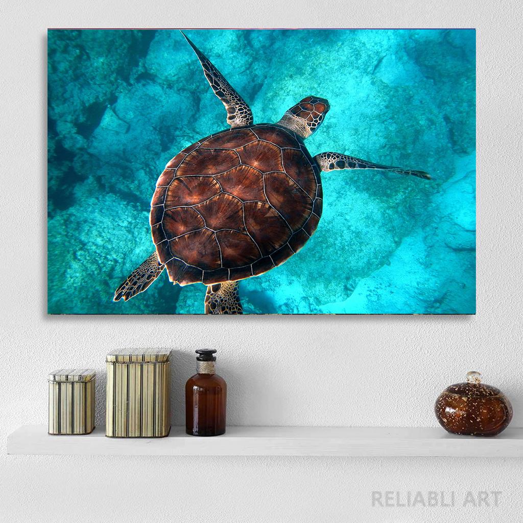Green Sea Turtle Swims Underwater Wall Pictures Canvas Painting Ocean Marine Life Animal Posters Prints for Living Room Decor