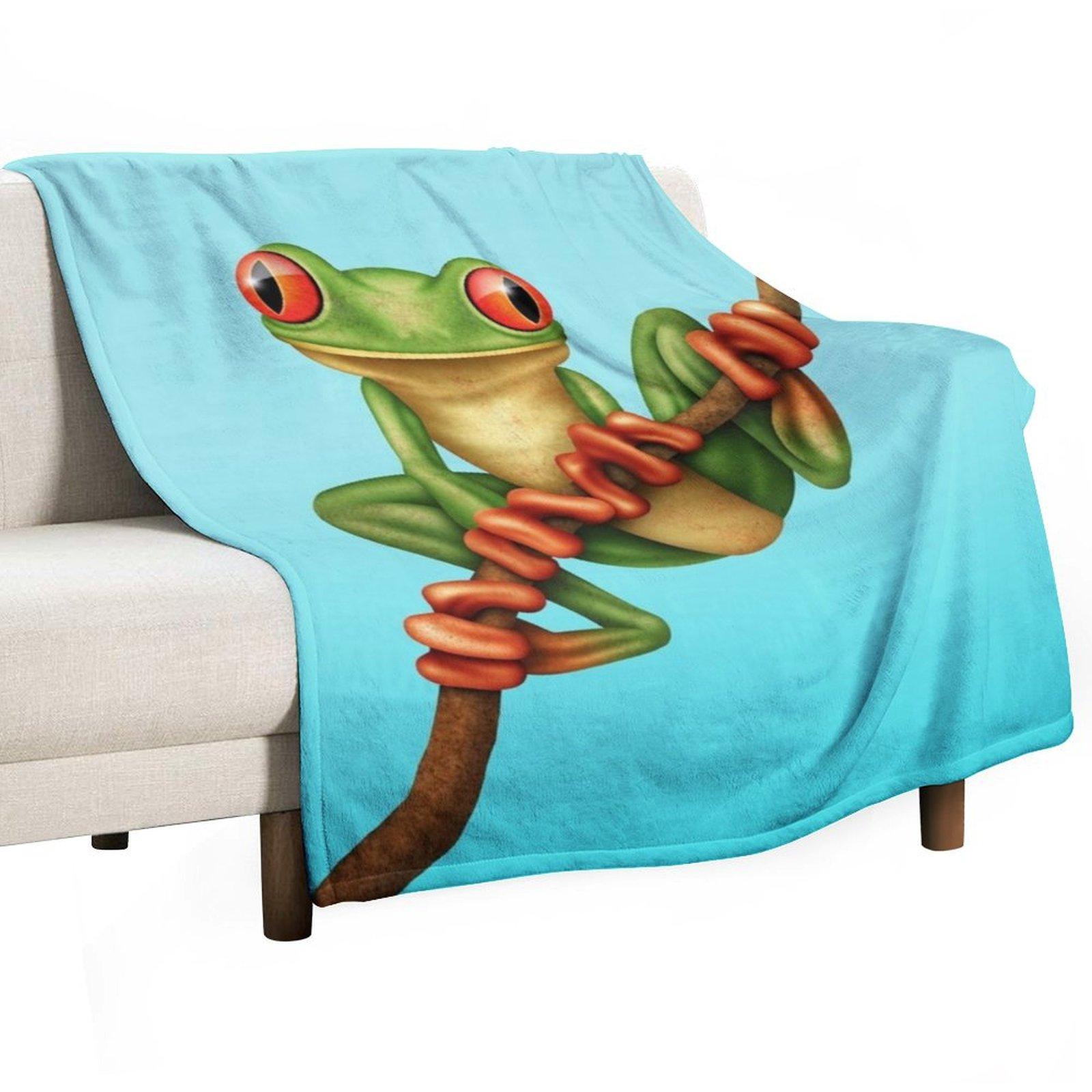

Cute Green Tree Frog on a Branch Throw Blanket valentine gift ideas Fashion Sofas Decorative Beds halloween Blankets 30x40in