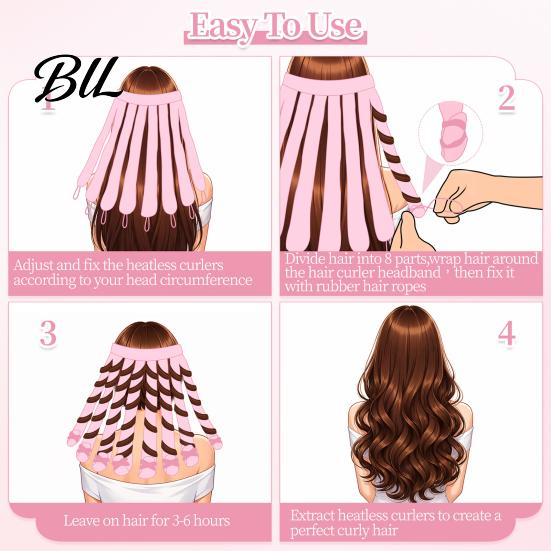 Damage Free Hair Curler No Heat Curling Rod Headband, Fo Long Thick Hair, Octopus Curl Styling Headband Curls Roller with Eight Claws, DIY Tool