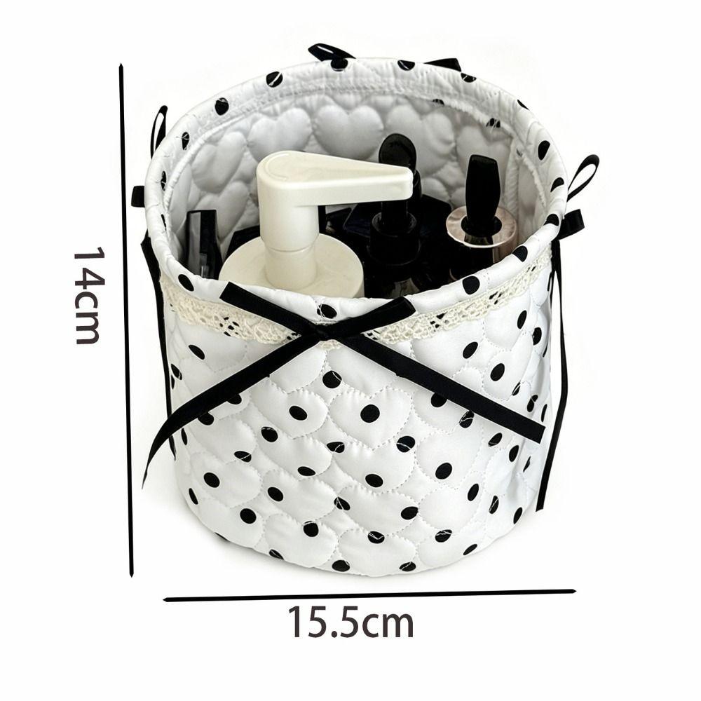 Bow Decor Storage Basket Polka Dot Car Organizer Basket Cute Car Storage Bin Toy Sorting