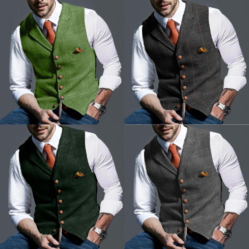 Men's Casual Plaid Vest European And American Style Slim Fit Polyester Fiber Spring And Autumn Season