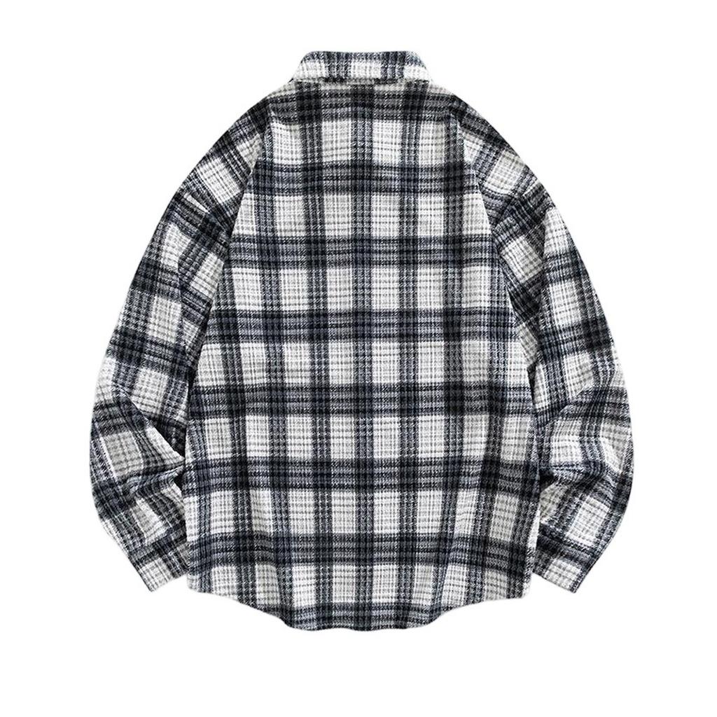 Men's Loose Plaid Retro Long-sleeved Shirt Jacket Large Size Fashion Casual Cardigan Handsome Shirt