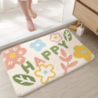 1pc Bathroom Rug Mat, Extra Soft Absorbent Premium Bath Rug, Non-Slip Comfortable Bath Mat, Floral Carpet For Tub, Shower, Bath Room