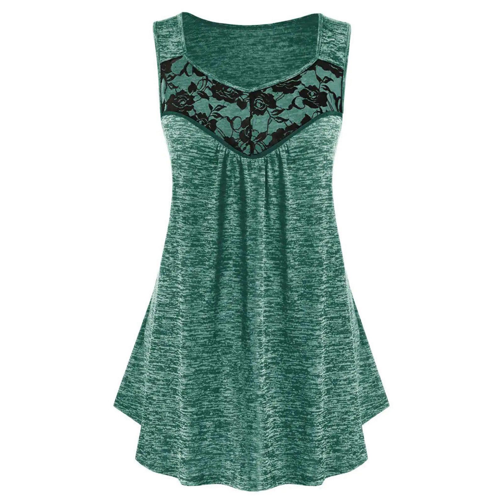 

Женская модная кружевная однотонная повседневная жилетка без рукавов, блузка, топы XXXL зелёный