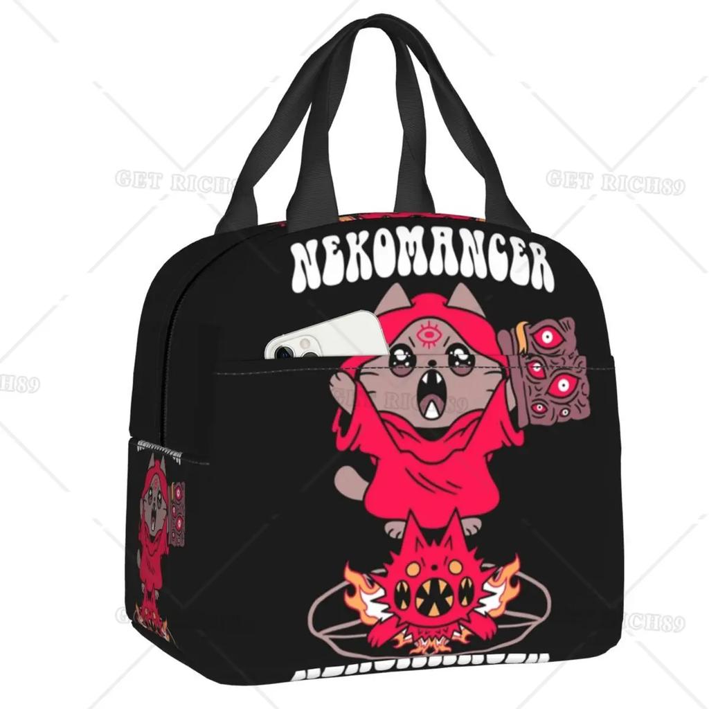 Satanic  Cat Insulated Lunch Bag Waterproof Thermal Cooler Lunch Box with Side Pocket for Women Men Kids Camping Travel