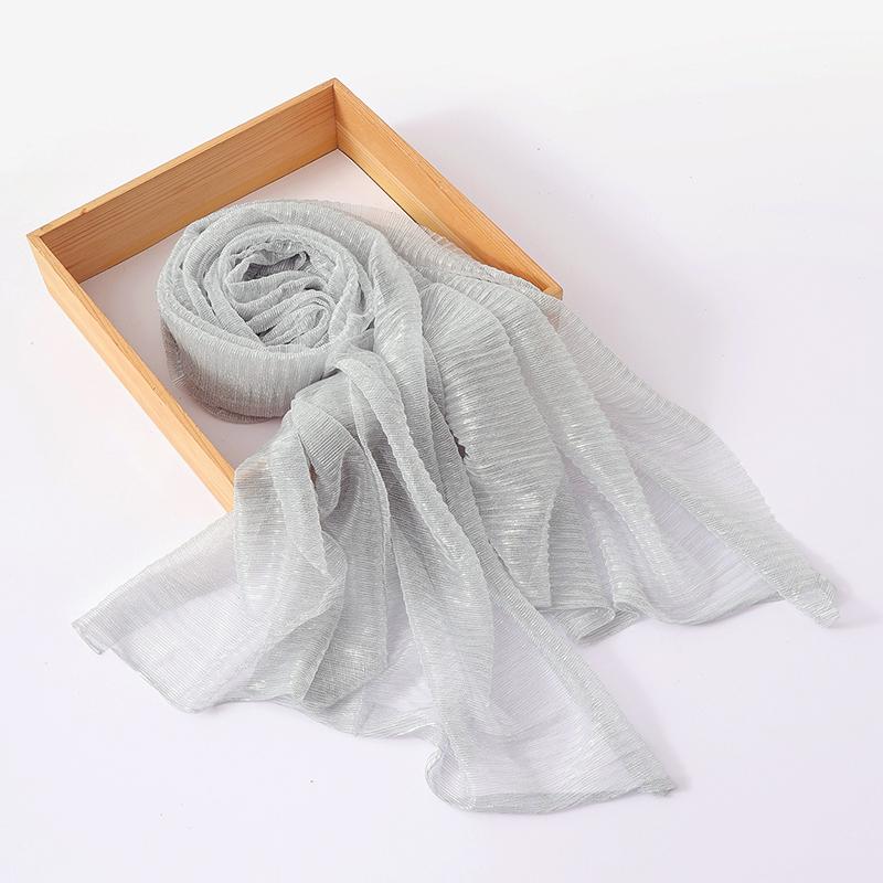 Женские мерцающие хиджабы Однотонный шарф Эластичная пряжа Жатый платок Мусульманский исламский тюрбан Блестящий однотонный шарф Головной убор Обертывание One Size