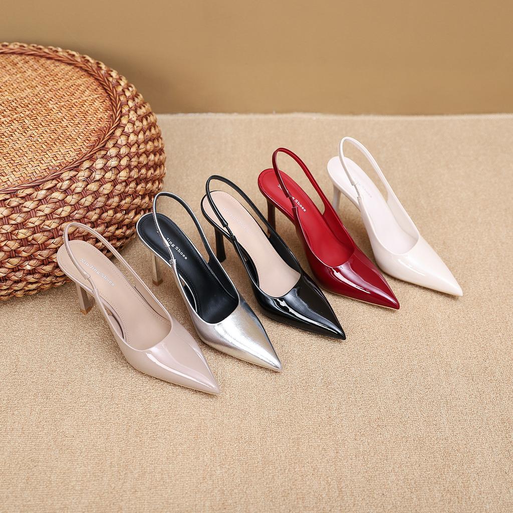 2199-6 Europe and the United States Sexy Black Pointed Strap High Heel Sandals New Bag Head Empty Word with Thin Heel Sandals