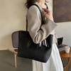 Solid Color PU Leather Large Capacity Tote Bag, Checkered Striped Silk Scarf Decor Long Handle Shoulder Bag For Women Office School Daily Commute