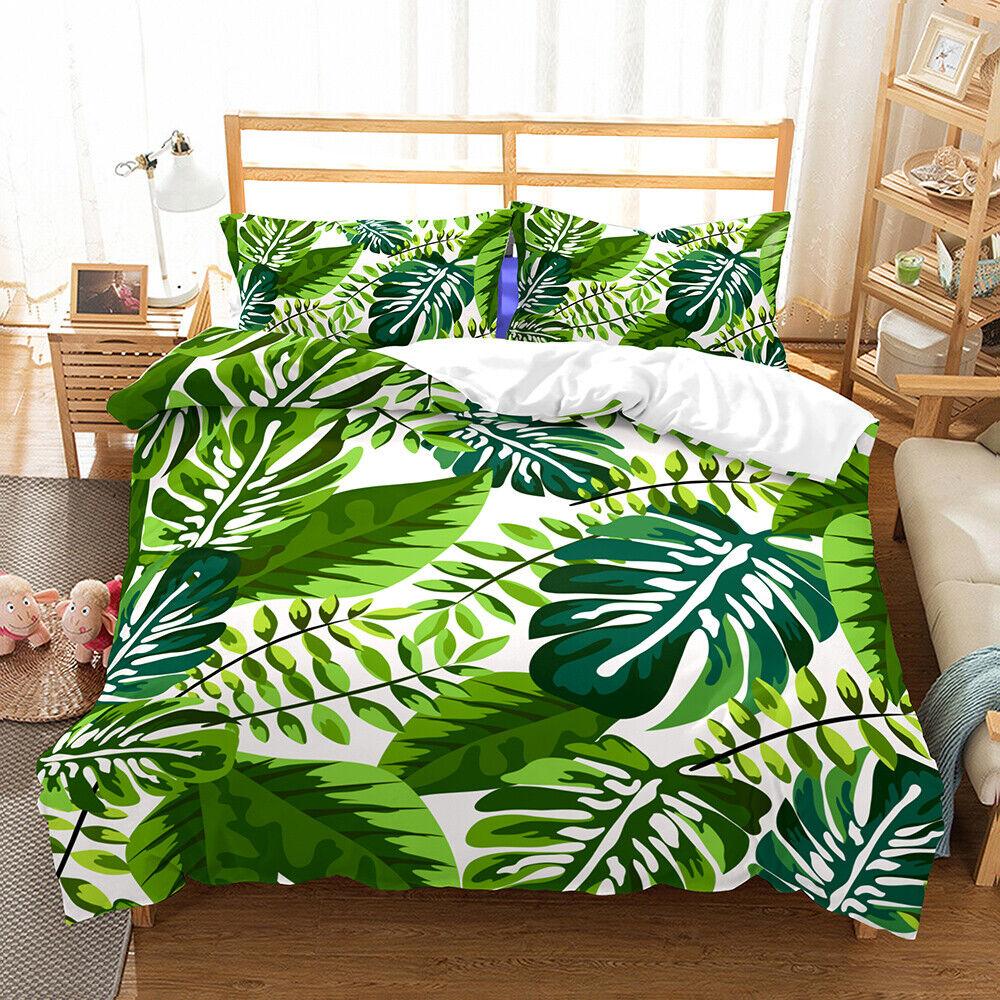 Tropical Leaves Plant Quilt Cover Palm Tree Leaf Doona Duvet Cover Set Bedding