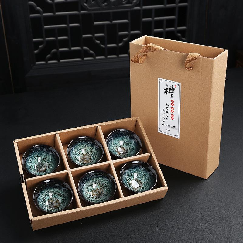 Ceramic Blue and Douli Set White Porcelain Hand-painted Household Kung Fu Tasting Bowl Tea Cup Kiln Ch