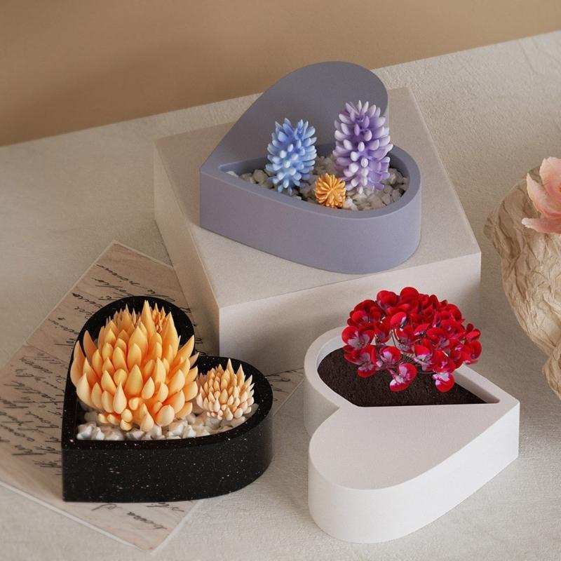 Multipurpose Heart Silicone Candle Cup Mold Epoxy Resin Crystal Flower Pots Mould Stylish Candle Holder Making Molds