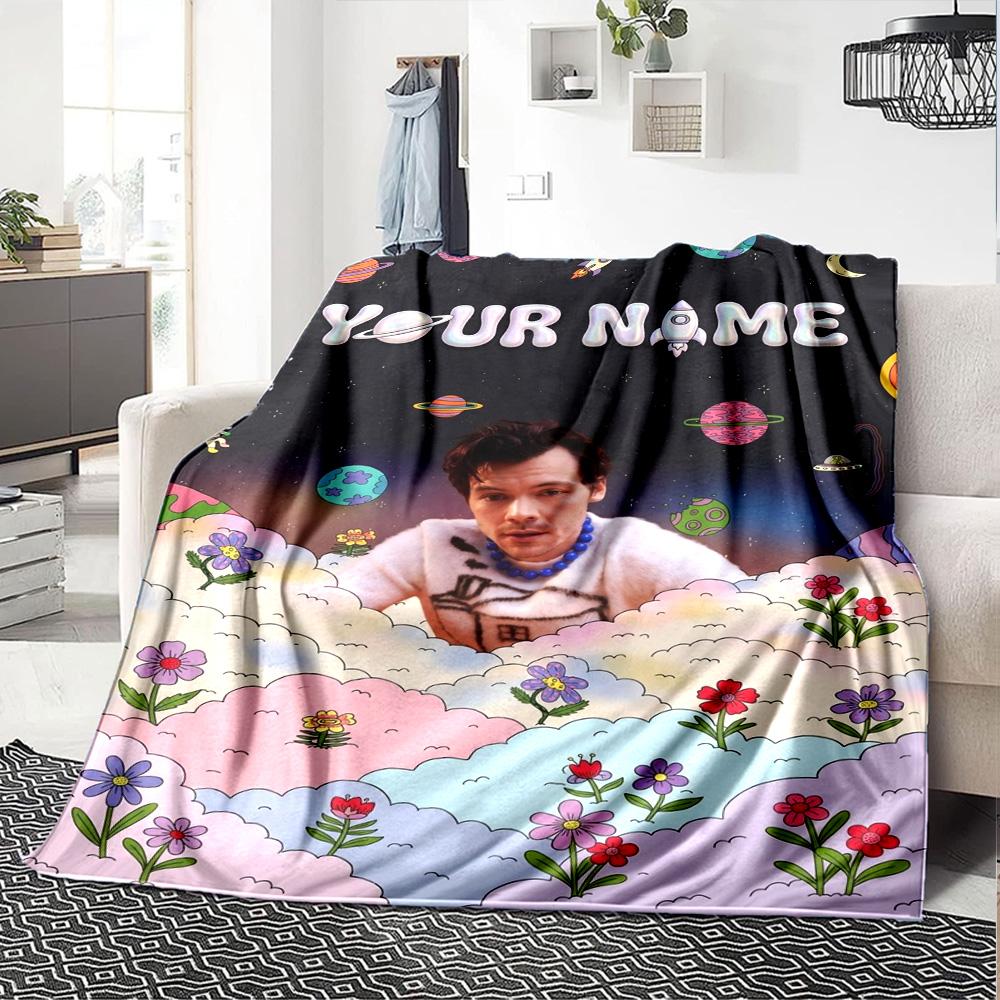 Name Custom Music Themed Harry-styles Print Flannel Blanket High Quality Warm Comfortable Cover for All Seasons Perfect for Gifts Home Decor