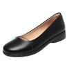 Non-slip flight attendant work shoes women's black leather shoes flat bottom round head long standing not tired soft sole work professional si