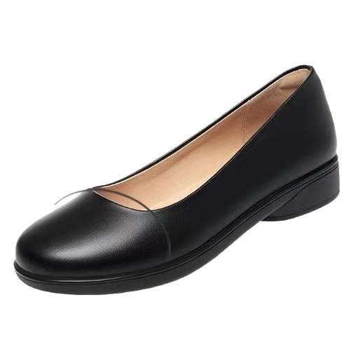 Non-slip flight attendant work shoes women's black leather shoes flat bottom round head long standing not tired soft sole work professional si