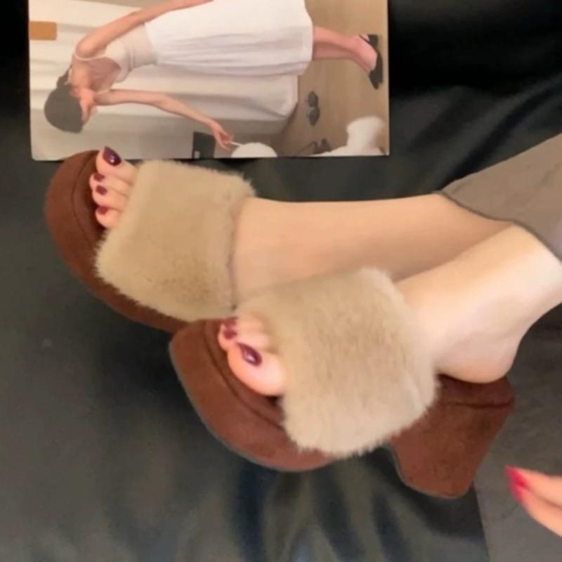 Fashion High Heels Women Platform Slippers Designer Fluffy Autumn 2025 New Shoes Fashion Slingback Elegant Sandals Dress Casual Zapatos