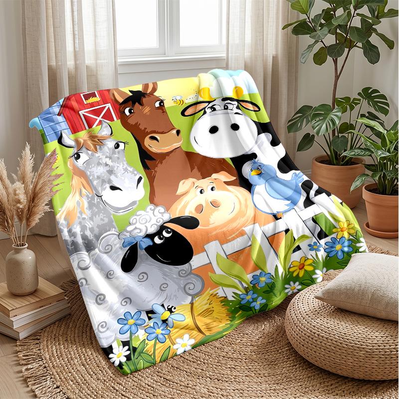 Farm Animal Friends Theme Blanket Lightweight Warm Flannel Blanket Decorative Throw Blanket for Home Decoration