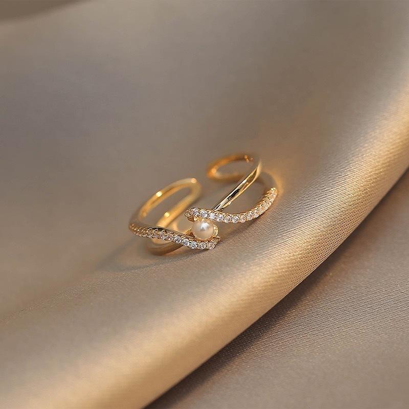 Bague Diamants Rangée de Perles Femme Personnalité Niche Design Luxe Léger Bague Index Petite Fragrance Bague Haut de Gamme Bijoux