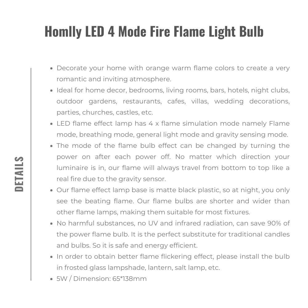 Homlly LED  Fire Flame Light Bulb (4 Modes Flickering) (X3PCS)