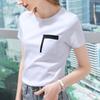 Women's Cotton Stitching Contrast Color T-shirt Spring and Summer New Slim Round Neck Thin Top