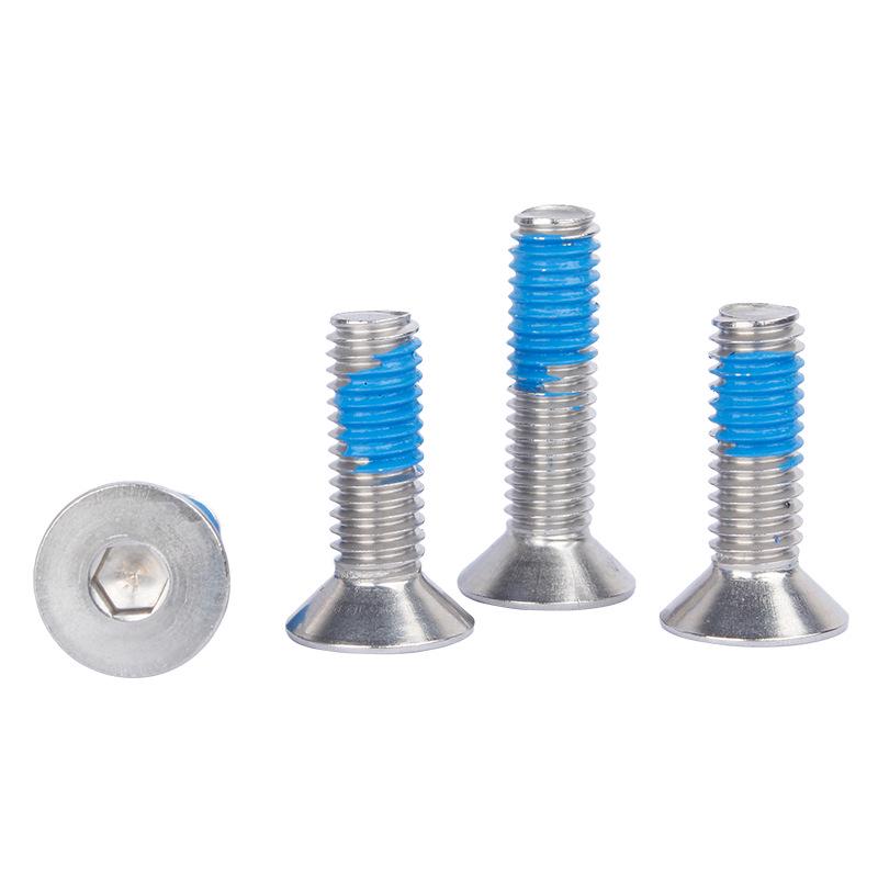 Blue Loctite M2-M6 Hex Socket Countersunk Screws: 304 Stainless Steel, Flat Cup, Anti-Loosening