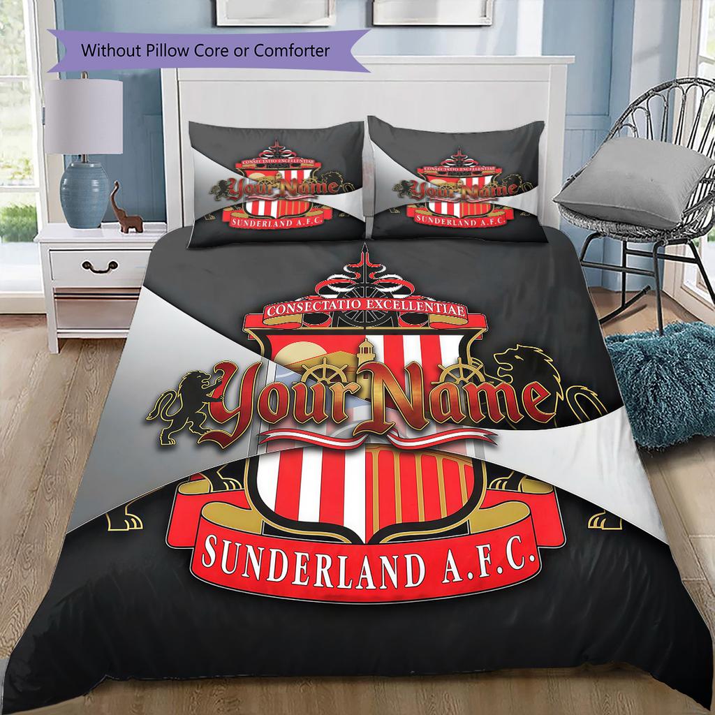 Sunderland Association Football Club Custom Name Pattern Bedding Quilt Set Quilt Cover Pillowcase Home Birthday Gift(1 * duvet cover + 2 * pillowcase,