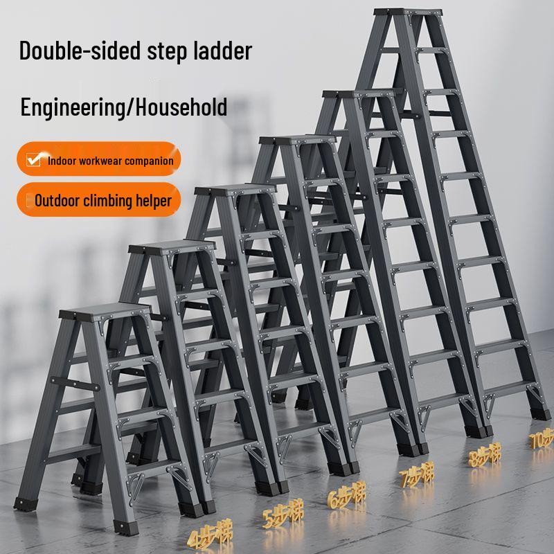 Heavy-Duty Aluminum Folding Ladder: Indoor/Outdoor Telescopic, Double-Sided, Portable.