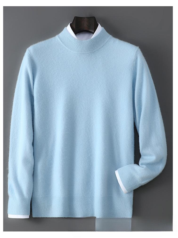 Men's 100% Pure Wool Half-High Neck Knit Pullover Sweater