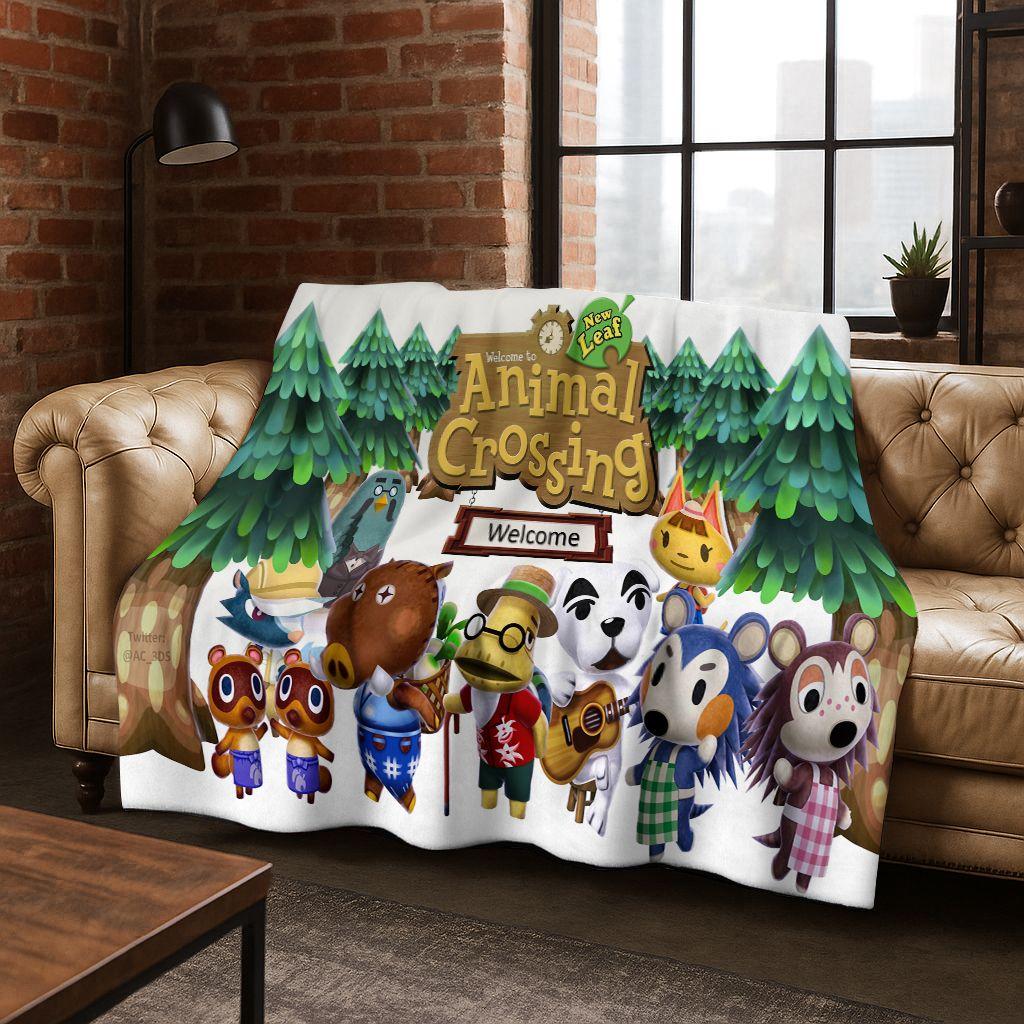 Game Animal Crossing Wild World Cartoon Flannel Blanket,Cozy Soft Throw Blanket for Home Bedroom Bed Sofa Picnic Cover Gift Kids