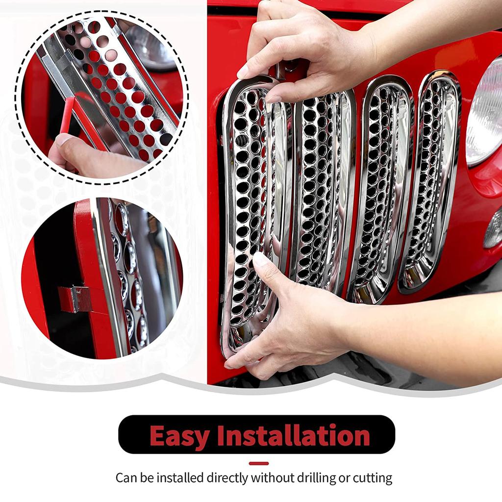 Front Mesh Grille Cover Protector Grill Insert Sticker For Jeep Wrangler JK 2007-2017 Honeycomb Decoration Accessories