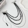 Punk Hip-hop Black Long Crystal Chain Tassel Pendant Brooch Multi-layer Creative Gravel Weaving Girl Fashion Set Jewelry