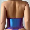 Women’s Sexy PVC Halter Bodysuit, European and American Erotic One-Piece Side Tie Lingerie with Attached Stockings