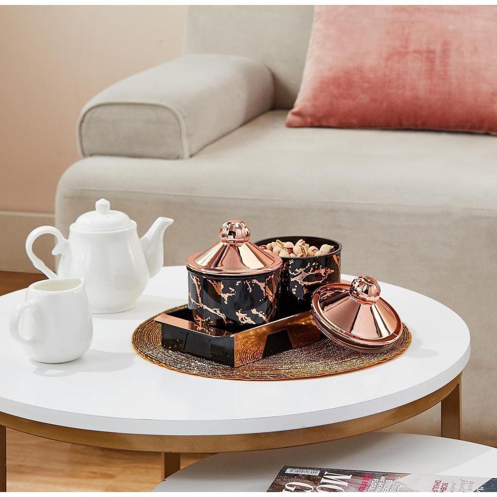 Air-Tight Dry Fruit Container Tray Set With Lid & Serving Tray, Airtight Plastic Storage Container Set 500 Ml | Set of 2, Black