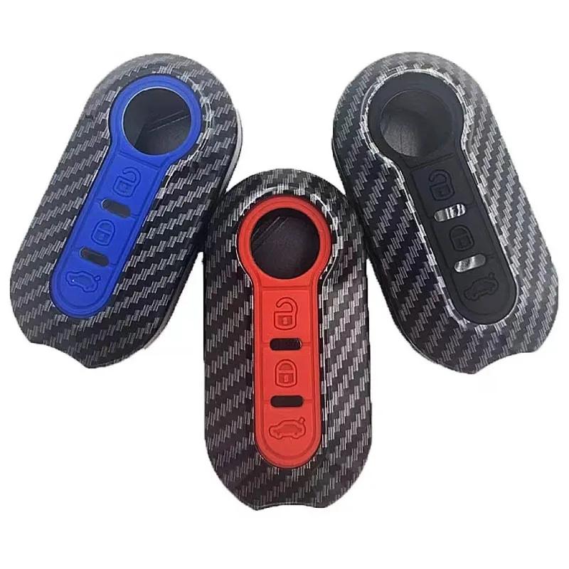 For Fiat Ottimo Keychain Carbon ABS Car Key Fob Shell Cover for FIAT 500 500L 500X Abarth 3-Button Folding Key