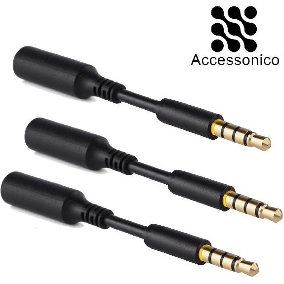 Accessonico 3 Pack Headset Audio Jack Extender, 3.5mm Headphone AUX Extension Adapter for Juice Pack, for Battery Charger Case, Power Case, for
