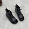 Johnature Genuine Leather Shoes Women Boots Elastic Band Round Toe Flat With Sewing Handmade Concise Retro Ankle Boots
