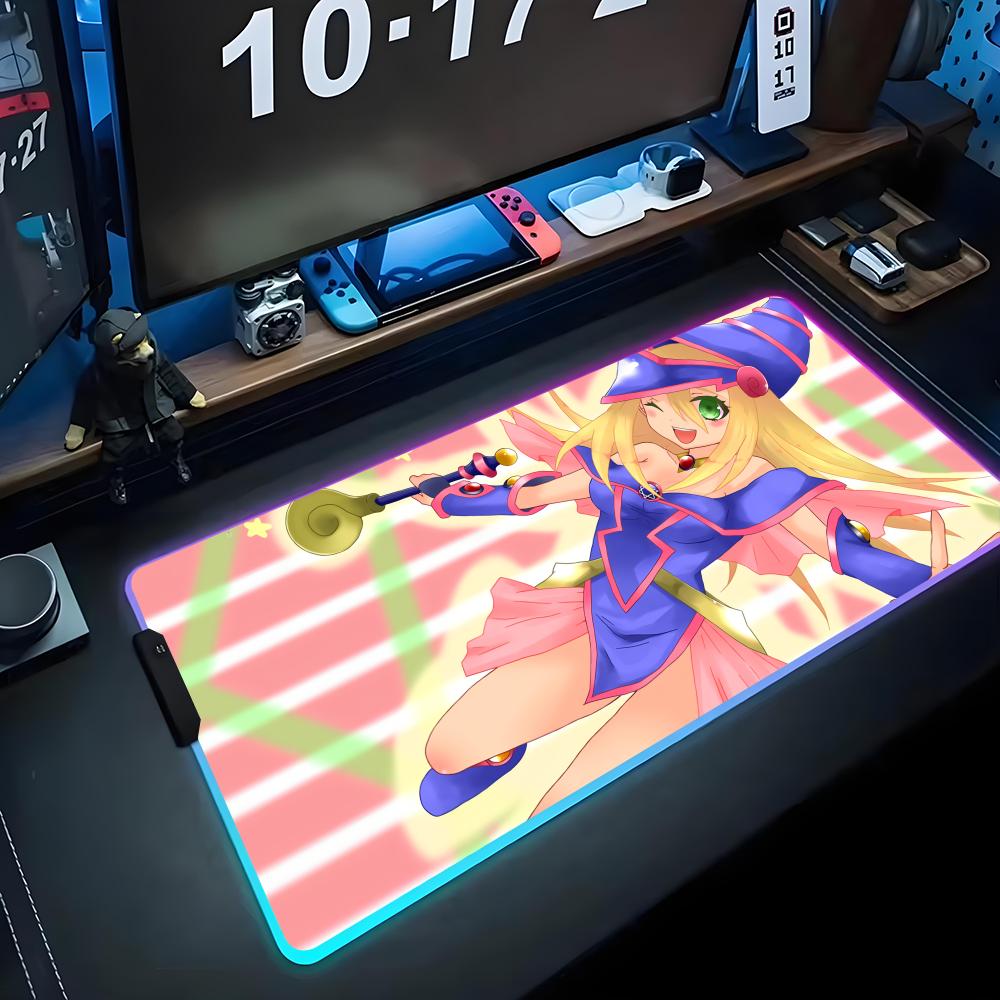 Black Magic Girl Mouse Pad RGB Gaming Mousepad Big LED Pad PC Desk Mat Luminous Mouse Pad Large Keyboard Mats Table Rug With