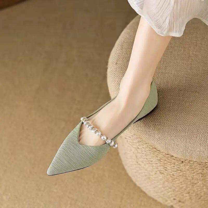 Fashion Pointed Toe Shoes for Women Lastest Woman Flats Pearl Wholesale Quick Delivery a Casual High Quality Fashion Beau Today