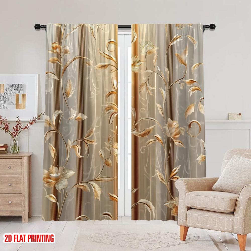 2D Flachdruck 2 Stück Europäische Blumenvorhänge Vintage Vorhänge für Schlafzimmer Büro Küche Wohnzimmer Arbeitszimmer Heimdeko Stange